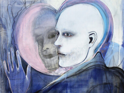 Jim Thorell. "Orfeus mindhunter", 2018, oil, charcoal, gesso and oilstick, 160x160 cm