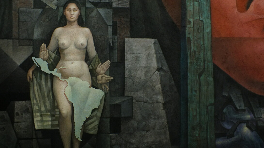 Jorge González Camarena (1908 - 1980). Mural "Presencia de América Latina", 1965, Hall de entrada de la Casa del Arte de la Universidad de Concepción, Concepción, Chile