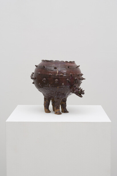 Richard Nam, Double Headed Tricera, 2023, 14 x 6½ x 12 in. Courtesy of the artist and The Pit Gallery