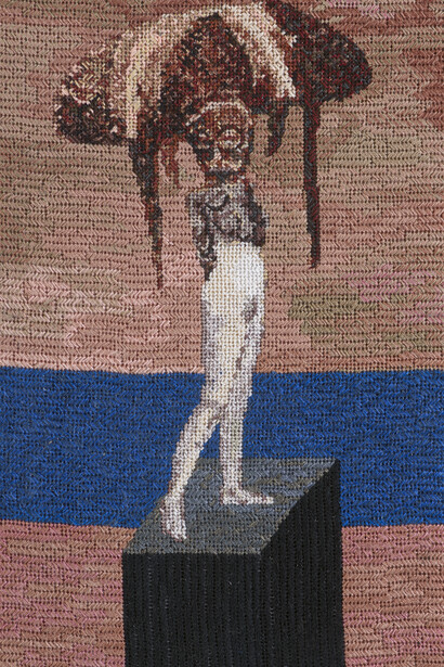 Narelle Jubelin, As Yet Untitled (Hannah Hoch, 1926), 2014, cotton on silk petit point, Courtesy the artist and Marlborough Contemporary, London.