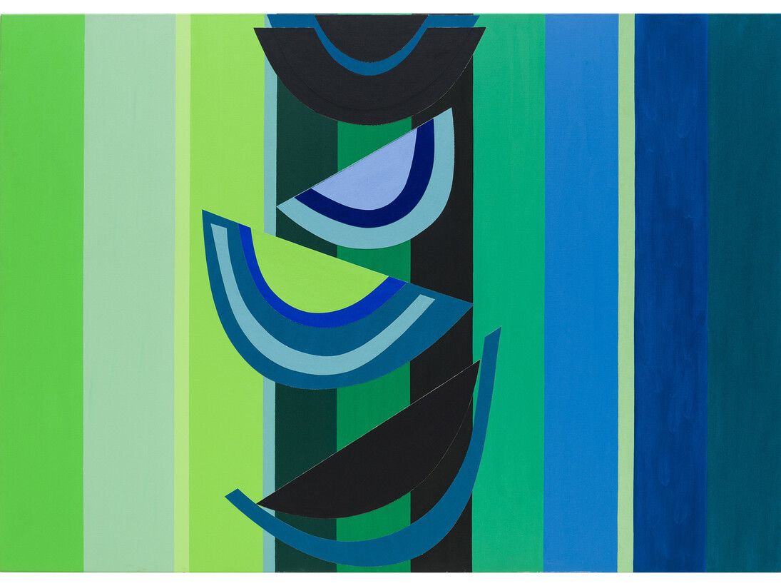 Terry Frost 1915-2003, Green Below, 2003, 37 x 161.2 cm, Acrylic paint, collage on canvas, Estate of Terry Frost © The estate of Sir Terry Frost. All Rights Reserved, DACS 2015