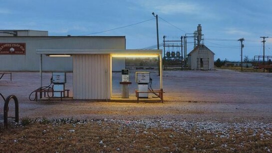 Rod Penner, Farmers Co-op Gin / Anson, TX, 2012, Acrylic on canvas, 20 x 32 inches (50.8 x 81.3 cm)