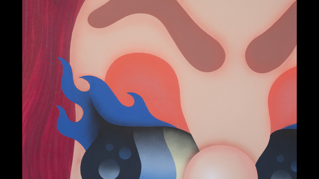 Fátima de Juan, Fuego Camina Conmigo (detail), 2022, acrylic and spray paint on canvas, 63 3/4x63 3/4 inches. Courtesy of the artist and Lorin Gallery