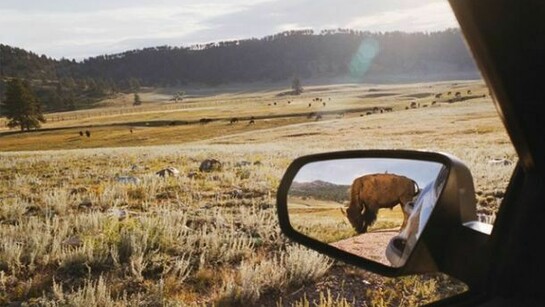 Rebecca Norris Webb, Rearview Mirror from the book My Dakota (2012); digital type C print; 20 x 24 in, ed of 15; 20 x 30 in, ed of 10; 30 x 40 in, ed of 7