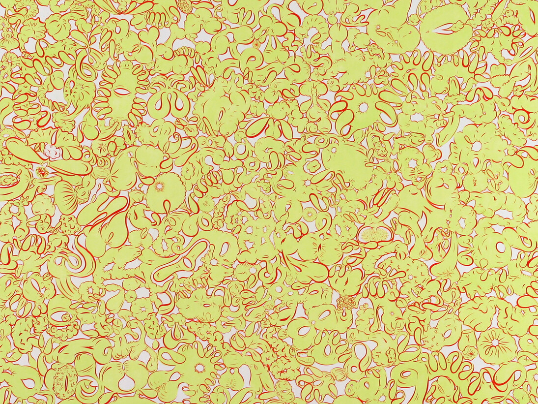 Sue Williams, Bindweed and Red, 2005, Oil on canvas, 72 x 84 inches; 182.9 x 213.4 cm