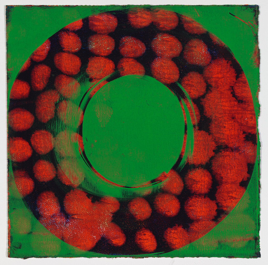 Marylyn Dintenfass, Oculus 18, 2015, Oil on paper, 15 x 15 inches
