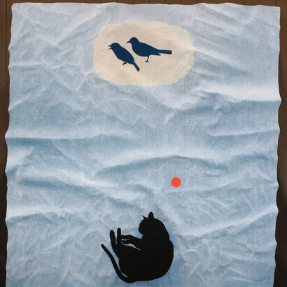 Casey Roberts, Singles Bed (Big Dreamer), cyanotype and acrylic on canvas, 52x52 inches, copyright the artist. Courtesy the artist and Momentum Gallery

