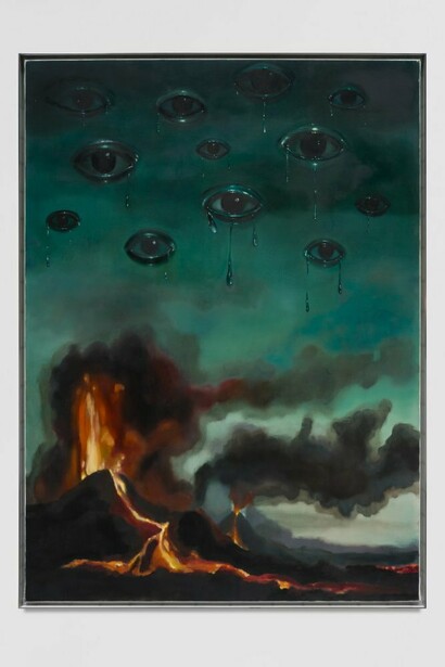 Tali Lennox, Pompeii Kiss, 2023, oil on linen, 39 x 29 in. Courtesy of the artist and Nicodim Gallery