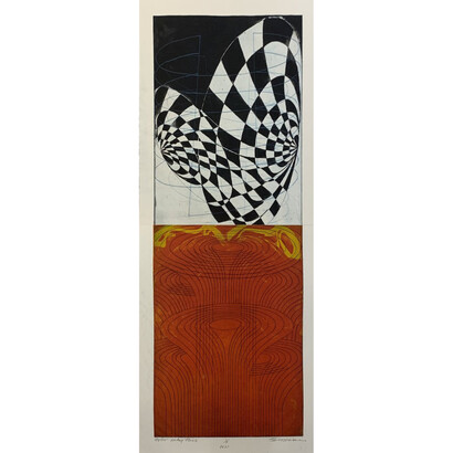 Steven Sorman, ever only this, 2021, 1/9, photopolymer intaglio on handmade paper, 35 ½x14 1/8 inches. Courtesy the artist and Atrium Gallery