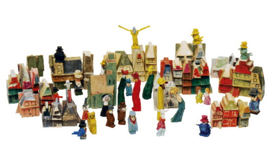 Wooden Toy Town at the End of the World, Lyonel Feininger (1871-1956)1919 until ca. 1950Weimar, Dessau and Berlincarved and painted wood H 3,7 - 11,5 cm