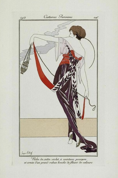 Robe de satin violet à ceinture pourpre, Georges Robert, from Journal des Dames et des Modes, 1913, Paris, France © Trustees of the Chester Beatty Library