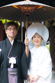 Posing outside Hikawa shrine