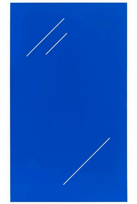 Paul Cowan, A clear and sunny day, 2013, Chroma key blue acrylic on canvas, 86.36 x 50.8cm