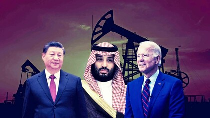 From left to right, Xi Jinping, Mohammed bin Salman Al Saud, and Joe Biden battling in the energy market