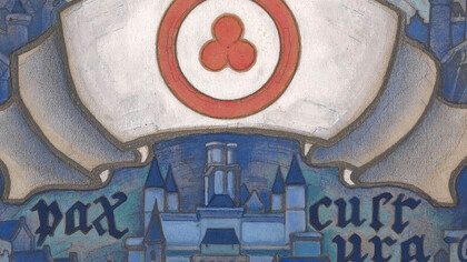Postcard sobre a concepção de NK Roerich. 1931. Bandeira da Paz