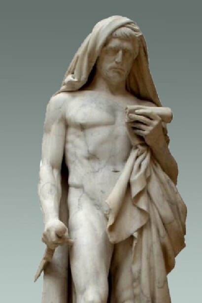 Statua di Catone l'Uticenze eseguita da Jean-Baptiste Roman e François Rude (1832-1835), "Catone Uticense legge il Fedone prima di togliersi la vita". Museo del Louvre, Parigi, Francia