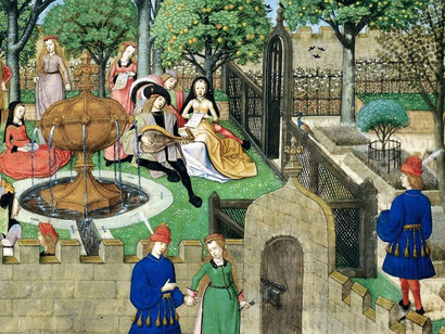 Giardino dei piaceri, artista sconosciuto, British Library, London, Harley 4425 f. 12v