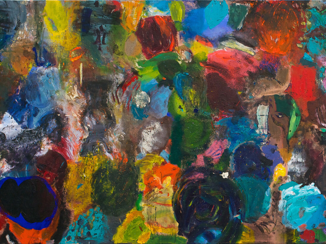 Jim Dine, A Fingerprint of Stars (2nd Version), 2014, acrylique, sable et fusain sur toile, 152,5 x 428 cm, Courtesy Galerie Daniel Templon, Paris & Brussels