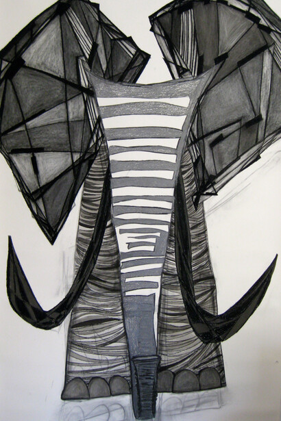 Katherine Taylor, Elements, 2014,charcoal, ink, graphite, 96x48 inches, Courtesy Skoto Gallery