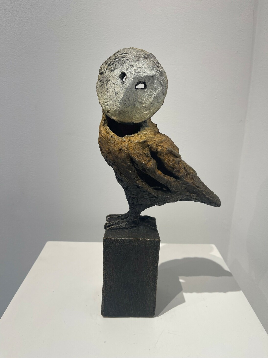 Gustavo Torres, Búho (owl) (10/50), bronze sculpture, 11.50x6x3 in