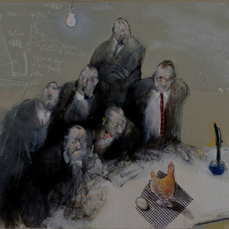 François Anton, L'oeuf ou la poule, 2014, Oil on Canvas, 38" x 51"