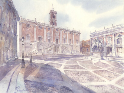 Piazza del Campidoglio (acquerello di Giampiero Pierini, 2018)