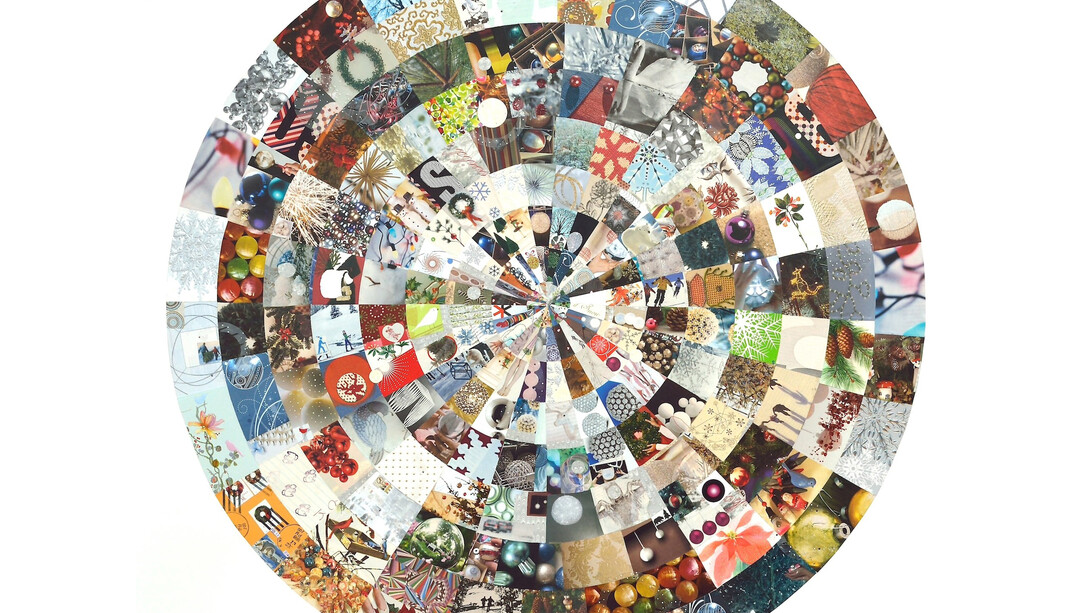 Josette Urso, SnowBird, 2014, paper collage on paper, 36 x 36 inches