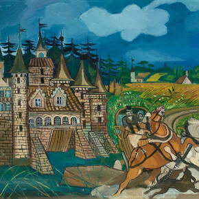 Antonio Ligabue, Diligenza con castello, 1957-1958, olio su tela, 70x100 cm