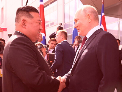 Der Generalsekretär der Arbeiterpartei Koreas, Kim Jong Un, und der russische Präsident Wladimir Putin bei einem Treffen in Russland am 13. September 2023