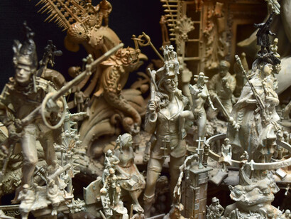 Kris Kuksi. Horus as Moon God, detail, 2017. Mixed media assemblage, 19 x 35 x 6 inches, 48.3 x 88.9 x 15.2 cm. Inv# JL2902