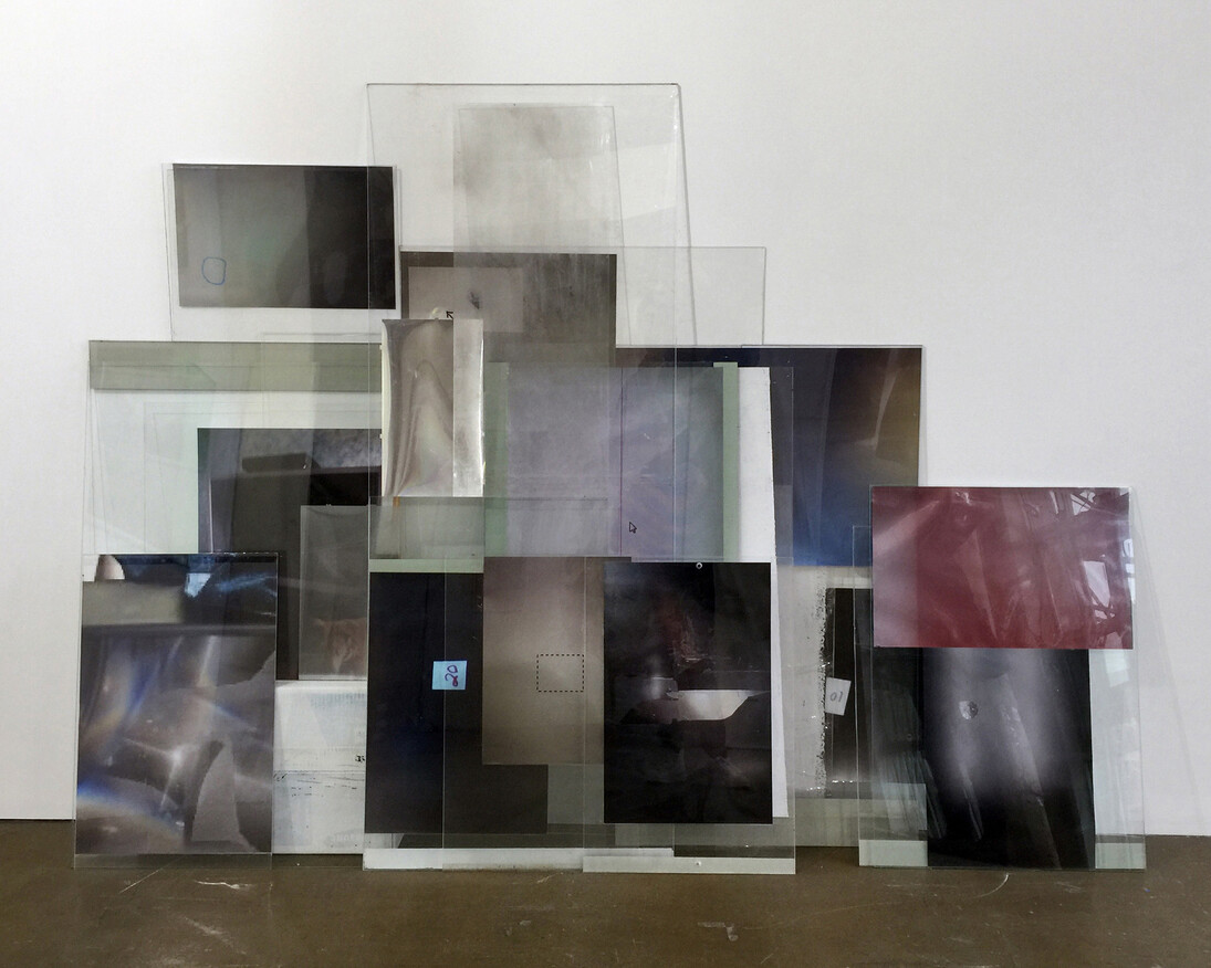 Penelope Umbrico, Out of Order: Bad Display, 2016, C-prints, used Plexiglas, and TV boxes , Dimensions variable, Installation view, former Pfizer factory in Bushwick Brooklyn, 2016, Courtesy of the artist