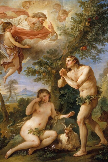 La reprensión de Adán y Eva, Charles-Joseph Natoire, 1740. Esta obra ilustra el núcleo de la humanización analizado en el texto: el momento en que la naturaleza es interpelada por la cultura