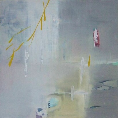 Masako Tobita, Jumping over the Puddles, 50.8 x 50.8 cm, acrylic and oil on panel, 2013