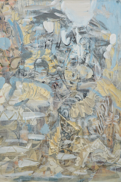 Katy Moran, Miss Biodegradable, 2014, Acrylic and collage on canvas, Framed dimensions: 40 1/8 x 28 3/8 x 2 inches (101.9 x 72.1 x 5.1 cm) © Katy Moran, courtesy of Andrea Rosen Gallery, New York