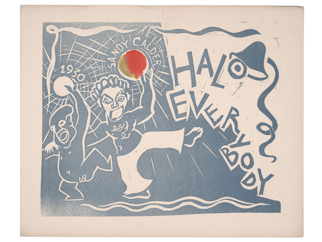 Alexander Calder, Halo Everybody, Handmade holiday card, unsent, 1929, Relief print, Alexander Calder papers, 1926–1967, Archives of American Art, Smithsonian Institution, © 2014 Calder Foundation, New York/ Artists Rights Society (ARS). New York