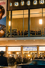 Kino International on Karl-Marx-Allee in Berlin, pictured at night. The cinema opened on November 15, 1963, with the screening of Optimistic Tragedy, which won a special prize at the Cannes Film Festival earlier that year, Germany