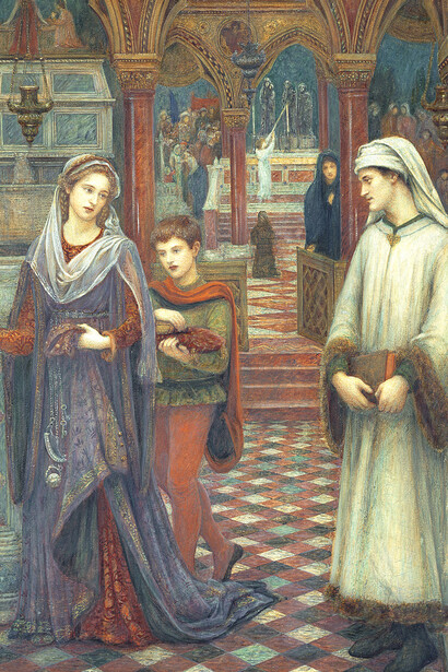 Marie Spartali Stillman; El primer encuentro de Petrarca y Laura, 1889 (detalle)