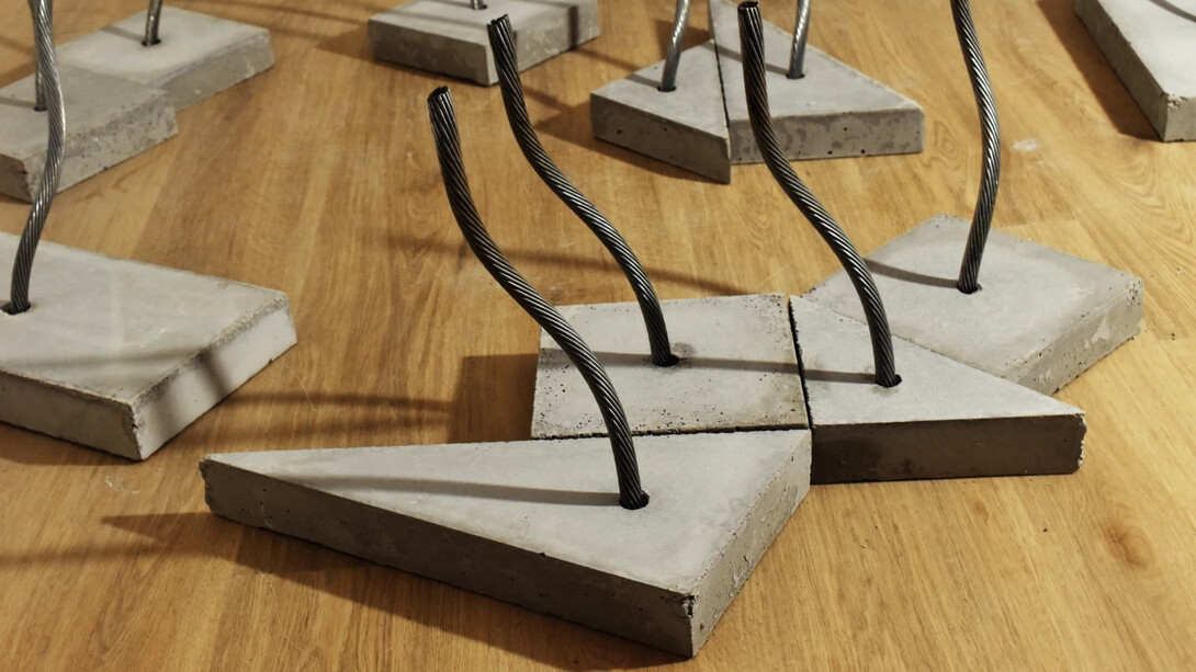 Maren Hassinger, Eden, 2023, Concrete and metal wire, 8x8x14 inches, (square and isosceles triangle) or 8x16x14 inches (rectangle and scalene triangle). Courtesy of Susan Inglett Gallery, NYC