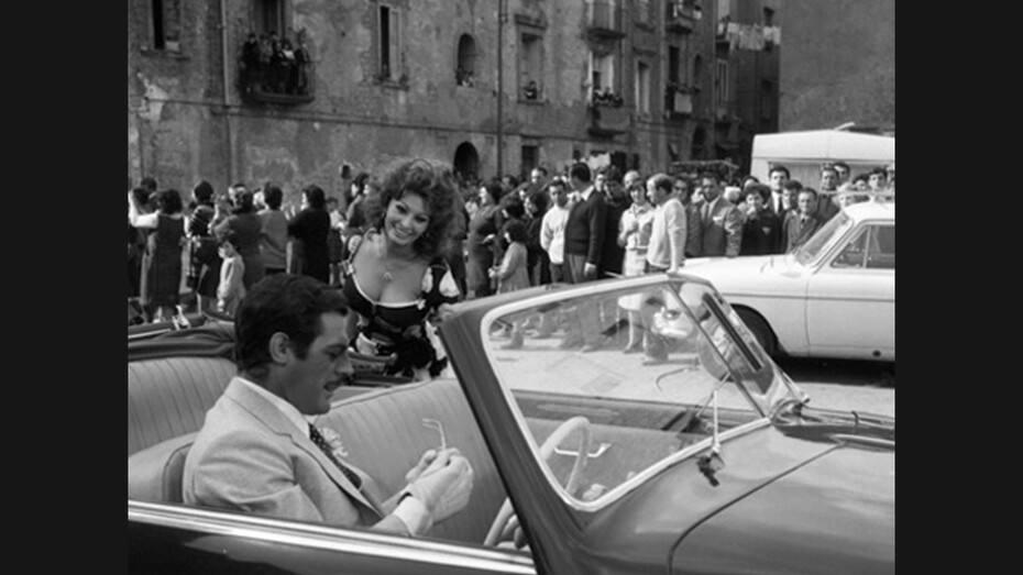 Marcello Mastroianni e Sofia Loren sul set del film Matrimonio all'italiana, 1964 © Archivio Rodrigo Pais