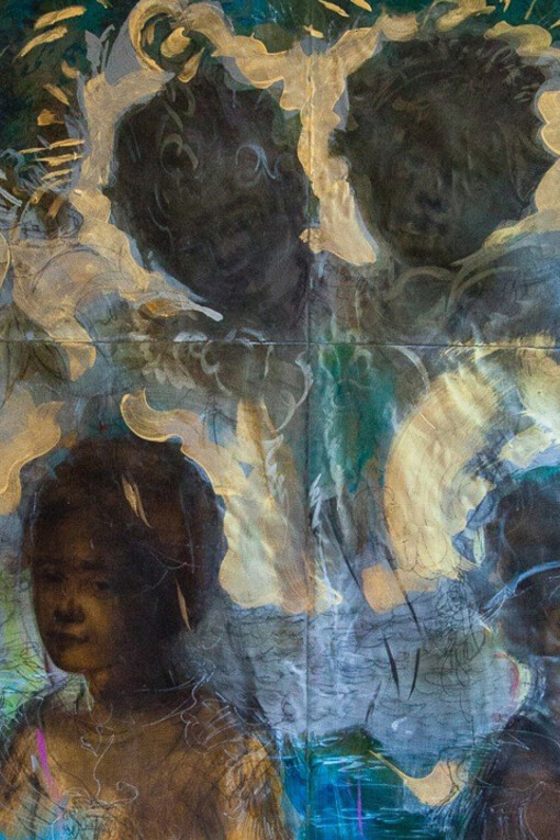 Scherezade García, From the series "Teorías de libertad," 2014 (detail). 76" x 67". Acrylic, pigments, charcoal, collage and ink on canvas
