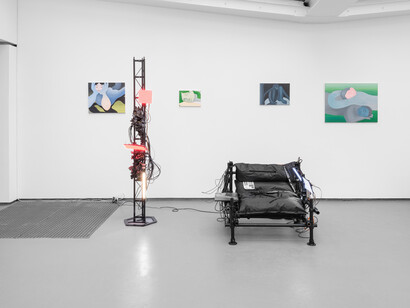 Camille Cottier,
Jean-Baptiste Durand and Patrick de Glo de Besses, Et pourquoi pas...exhibition view. Courtesy of Galerie Philippe Valentin