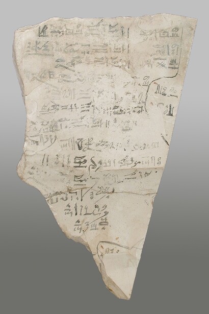 Parte di un ostracon ricostruito che descrive il pasto rituale unico per Amen-Re Egitto, Nuovo Regno, XIX-XX dinastia (1315-1081 a.C.). Los Angeles County Museum of Art, USA