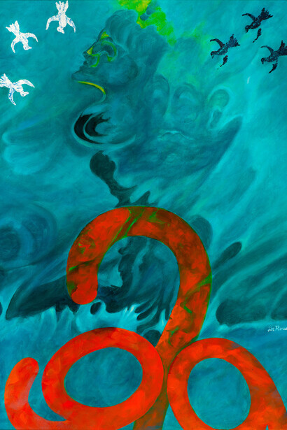 Agostino De Romanis - Numeri rossi su fondo blù, 2009 olio su carta – cm. 76 x 56