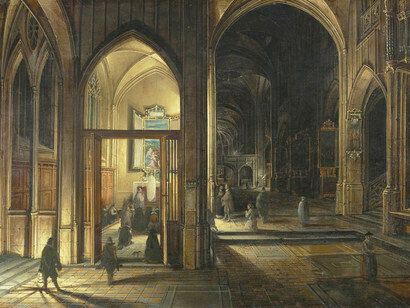 Hendrick van Steenwijk the Younger, Interior of a Gothic church at night