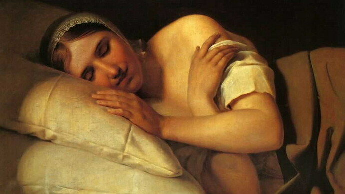 Alexey Venetsianov (1780–1847) Joven durmiendo, 1840. Museo Estatal de Arte de Nizhny Novgorod, Rusia