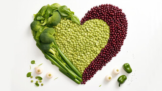 Lentils and green beans forming a heart on a white background healthy food concept 