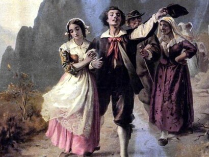 Dipinto che raffigura i promessi sposi, artista anonimo