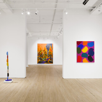 Installation Image,  Lawrence Paul Yuxweluptun, Neo Reservation Landscape Painting and Ovoidism, 2023. Courtesy of Arsenal Contemporary Art New York