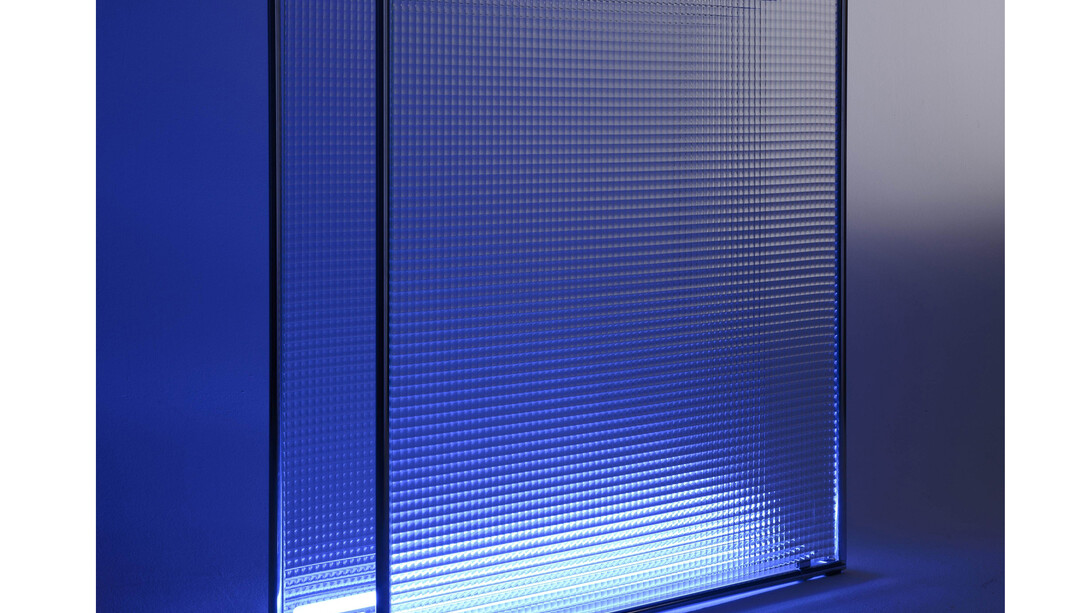 Nanda Vigo, Diaframma, 1968, Aluminium, glass and blue neon, 100 x 100 x 20 cm, 39 3/8 x 39 3/8 x 7 7/8 inches