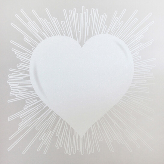 Rubem Robierb, White Heart on Silver, 54”x54”, Hand Painting/Silkscreen/Diamond Dust on Canvas